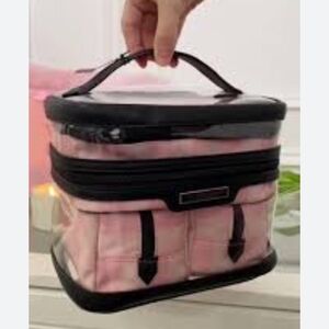 Victoria's Secret Pink and Black Clear Cosmetic Bag With Three More Bags Inside